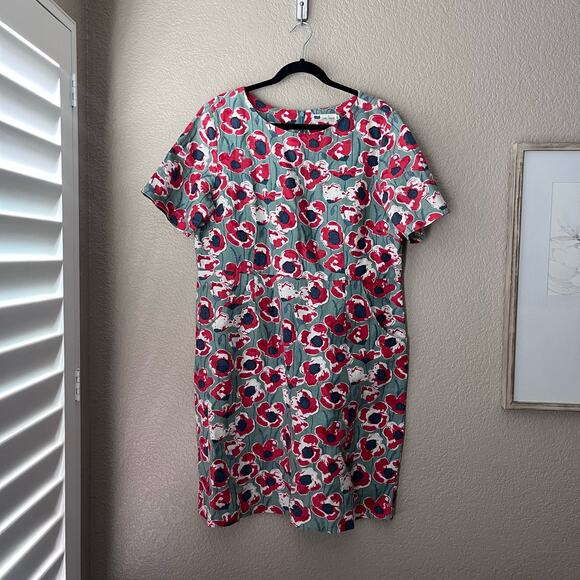 Seasalt Cornwall Porthmeor Linen Floral Dress Red Blue Plus Lined Sheath 18 - Picture 2 of 8